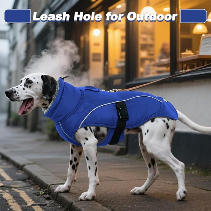 DENTRUN Winter Warm Dog Coat Reflective Jacket with Turtleneck for Cold Weather, Adjustable Buckle Windproof Water Repellent, Thick Snowsuit Fleece Vest for Small, Medium, Large Dogs, Blue, XL