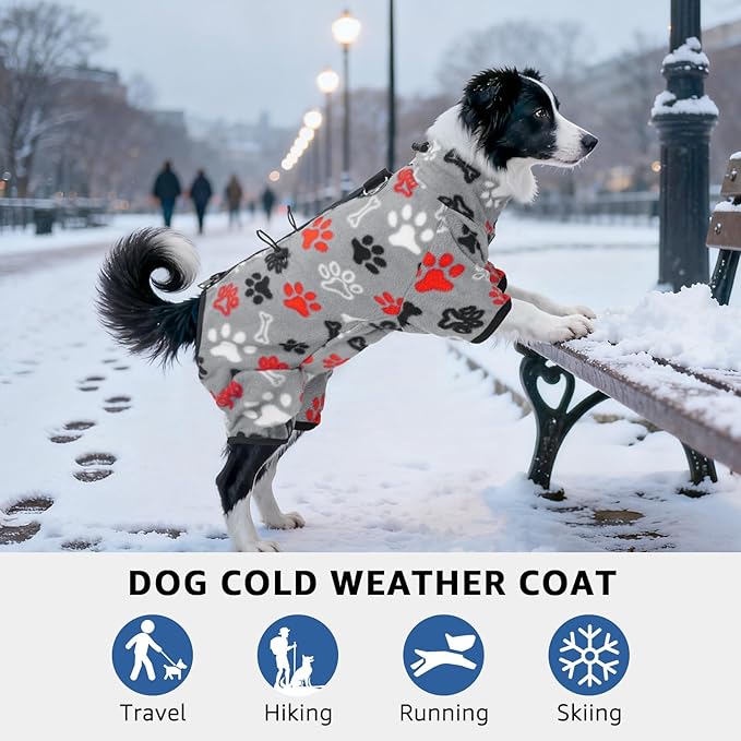 SCENEREAL Fleece Dog Coat Jacket for Small Medium Large Dogs, Soft Pullover Pajamas, Dog Sweater with Harness Built in, Cold Weather Pet Snowsuits Outfits Clothes for Puppis Boys Girls, Grey S