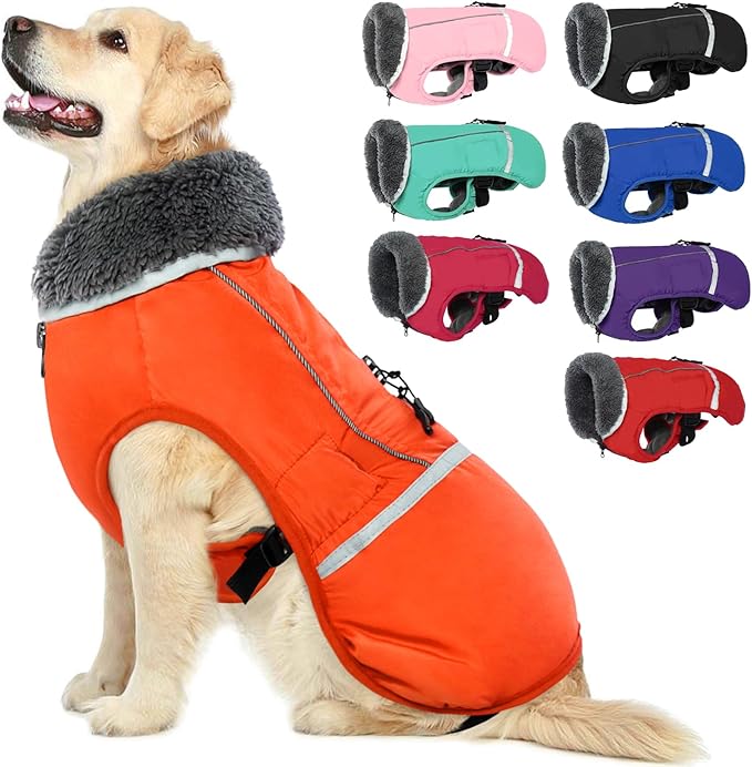 QBLEEV Warm Dog Coat Reflective Dog Jacket, Waterproof Dog Winter Coat Turtleneck Dog Clothes for Cold Weather, Thick Fleece Dog Snowsuit Christmas Dog Vest Pet Apparel for Small Medium Large Dogs XL