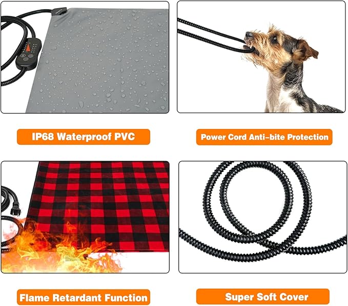 Pet Heating Pad, Adjustable Temperature Heated Dog Bed with Timer, Outdoor Waterproof Pad with Anti-Chew Cord, Overheat Protection Warming Mat for Small Medium and Large Dogs (L:23.6"x35.4")