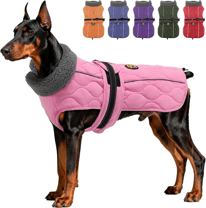 Dog Winter Jacket, Adjustable Water-Resistant Dog Warm Coat with Fleece Lining, Windproof Cold Weather Coats for Winter, Reflective Snow Jacket for Labrador Golden Retriever, NewPink XL