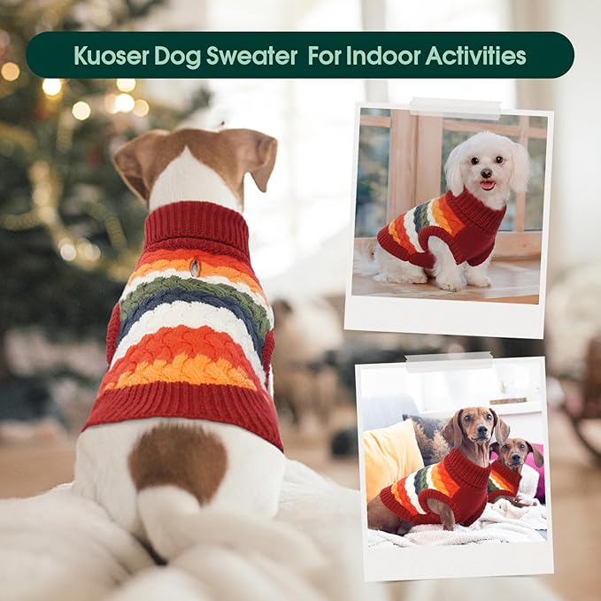 Kuoser Dog Sweater, Warm Dog Sweaters for Extra Large Dogs Girl Boy, Pet Turtleneck Knitted Pullover Jumper for Xmas Thanksgiving, Puppy Winter Vest Thermal Doggy Sweatshirt for Fall Winter, Red 3XL