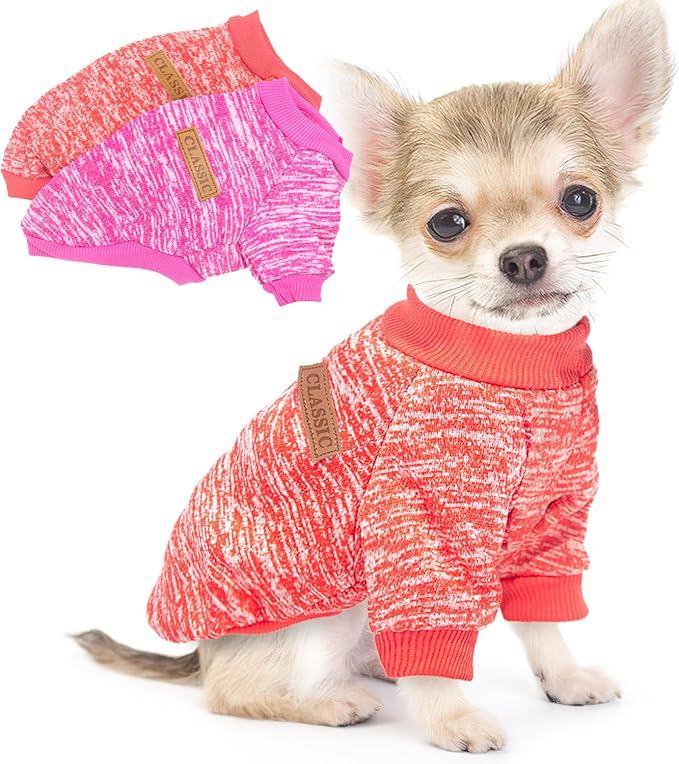 2 Pack Dog Sweaters for Small Dogs Christmas Fleece Puppy Sweaters Warm Thick Outfit Pet Sweatshirt Winter Clothes Small Sweater for Boy Girl Doggy Yorkie Chihuahua,XS