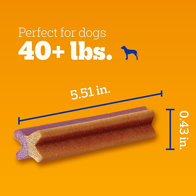 Pedigree Dentastix Dual Flavor Large Breed Dog Treats, Bacon & Chicken, 1.47 lb. Bag (32 Treats)
