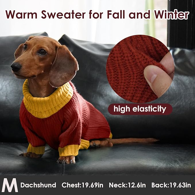 Dog Sweaters for Medium Dogs Boy Girl, Soft Turtleneck Sweater with Leash Hole, Fall Sweater Christmas Warm Winter Pet Sweaters for Schnauzer Bichon Frise, BurgundyRed M