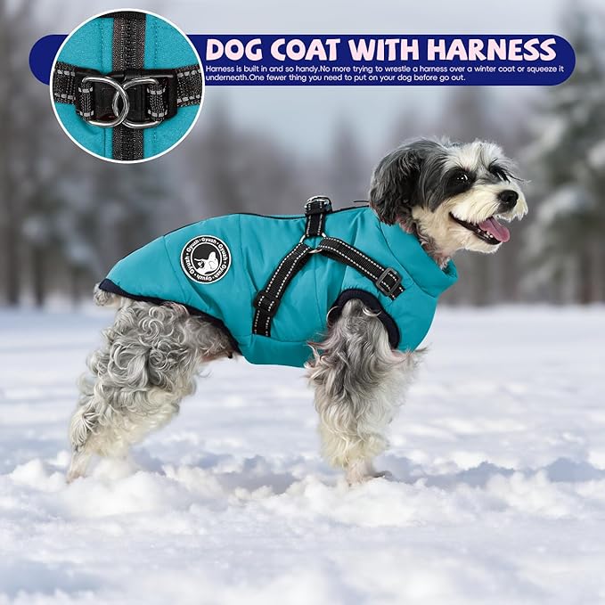 Gyuzh Dog Coat with Harness Puppy Coats Small Dog Harness Jacket Winter Waterproof Jackets for Smal Medium Large Dogs