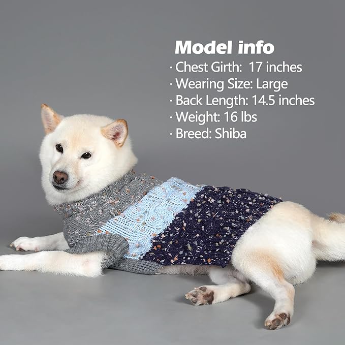KYEESE Dog Sweater Color Block with Fuzzy Thread Knitted Turtleneck Knitwear with dots in a Variety of Colors Dog Sweater for Large Dogs Fall Winter Dogs Clothes, Navyblue, XXL