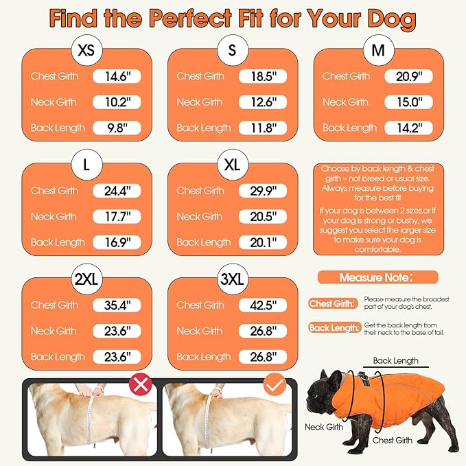 QBLEEV Dog Coat for Small Dogs, Winter Warm Fleece Vest, Waterproof & Windproof with Adjustable Fit, Built-in Harness, Reflective Trim & Zip-Up for Safe Cozy Walks — Orange, XS, for Chihuahua, Yorkie