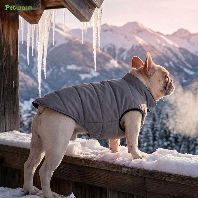 PetWarm Reversible Dog Cold Weather Coats, Waterproof Dog Puffer Vest, Vest for Dogs with Hook-and-Loop Strap, Windproof Outdoor Coat for Winter Walks and Snowy Days, Grey, M