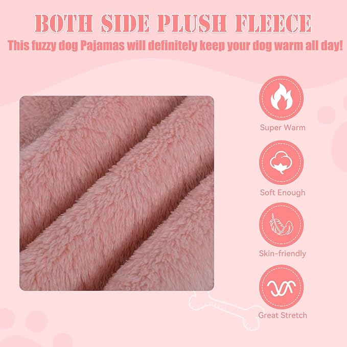 Fuzzy Dog Pajamas Turtleneck Dog Clothes Warm Soft Cozy Lightweight Dog Pjs Dog Sweaters for Small Dogs(Pink-XS)