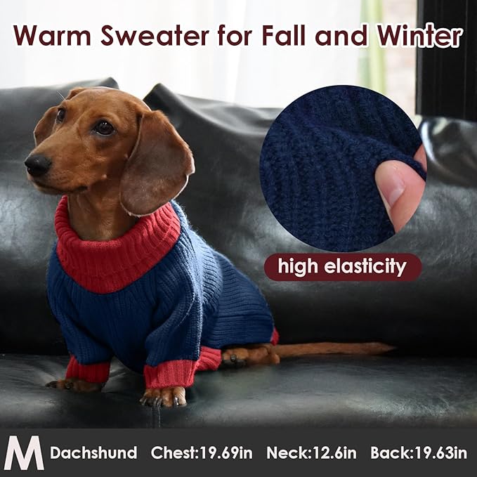 Dog Sweater XXXL, Turtleneck Sweaters with Leash Hole, Soft Knit Pullover for Large Dogs Male Female, Winter Thermal Pet Sweaters for Doberman Labrador, NavyBlue 3XL