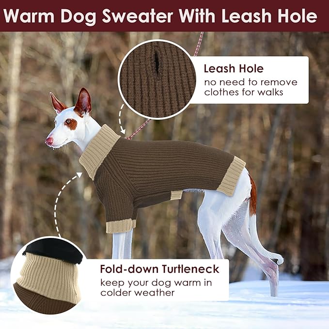 Dog Sweater XL, Turtleneck Sweaters for Large Dogs Girl Boy, Thermal Knit Sweatshirt with Leash Hole, Warm Big Dog Christmas Sweater for Beagle Cocker Spaniel, Brown XL