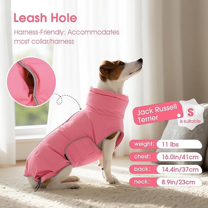 FUAMEY Dog Puffer Jacket for Large Dogs,Dog Cold Weather Coats Winter Dogs Down Jackets Waterproof Pet Snowsuits Warm Puppy Winter Vest Turtleneck Pets Adjustable Jackets Coats Pink XXL