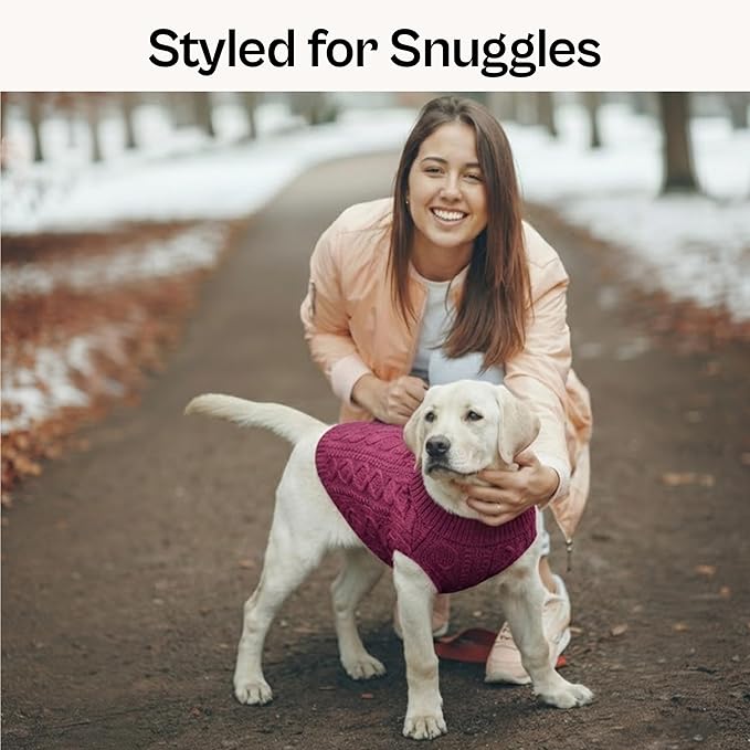 Parisian Pet 'Cable Knit' - Warm & Stylish Pet Sweater in Raspberry for Dogs & Cats - Valentine's Day