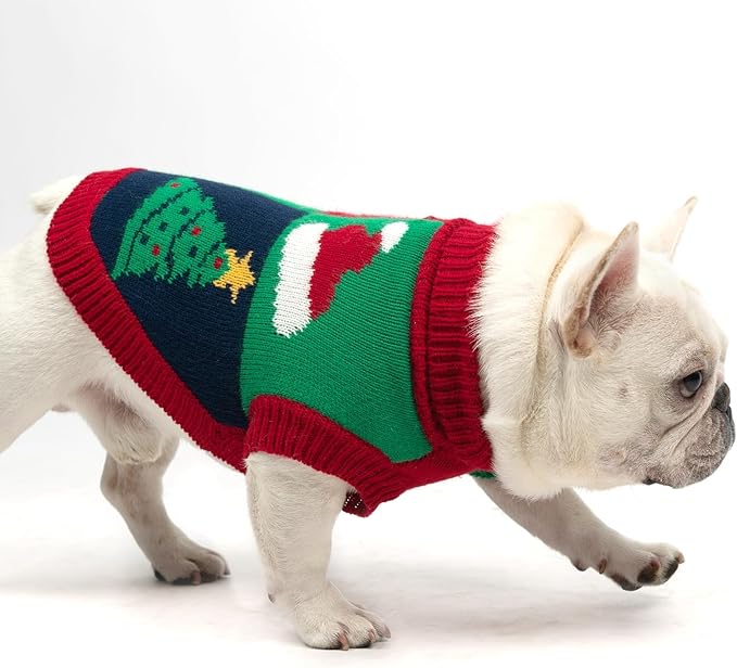 KOOLTAIL Christmas Dog Sweater, Knitted Turtleneck Pullover, Red Green Color Dog Sweatshirt, Thick Warm Winter Clothes for Small to Large Dogs, Boys & Girls