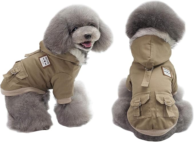 Warm Dog Hooded Trench Coat Windproof Parka Jacket for Cold Weather (XL, Khaki)