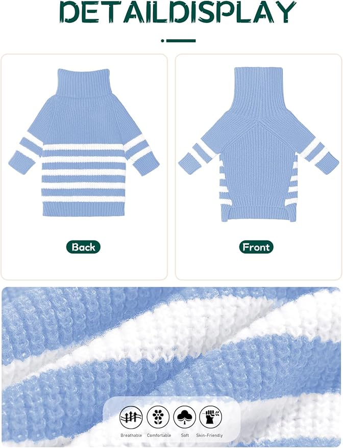 Haloumoning Small Dog Pullover Sweater, Striped Knitted Pet Sweaters for Fall Winter Dog Clothes, Turtleneck Thick Warm Clothes for Small Medium Large Dogs