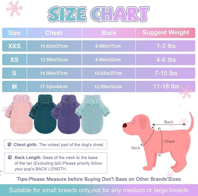 Small Dog Sweater Turtlenecks Dog Sweaters for Small Dogs Winter Fleece Doggy Clothes Puppy Outfits Cold Warm Pet Sweater Puppy Coat Doggie Jacket for Chihuahua Yorkie Teacup Cat Apparel, Cyan, S