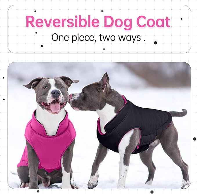 Lelepet Reversible Dog Coat Waterproof Dog Jacket Windproof Puffer Vest for Winter Warm Lightweight Coats for Small Dogs Adjustbale Hook & Loop Pet Apparel with Leash Hole, Shih Tzu, Rose Red, S