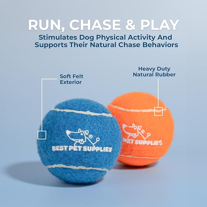 Best Pet Supplies Interactive Squeaky Dog Chew Toy, Ideal Dog Toys for Chewers, Small, Medium & Large Dogs, and Fetch Lovers - Tennis (Assorted Color), Medium (Pack of 8)