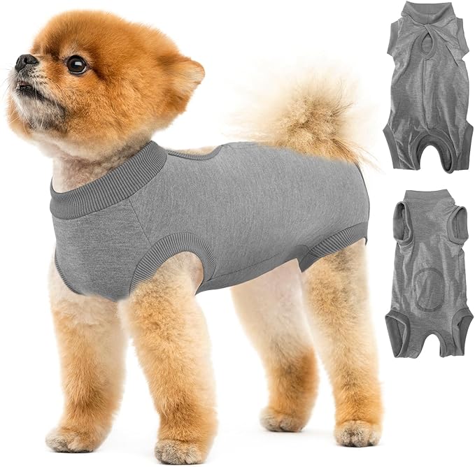 Lukovee Recovery Suit for Dogs, Onesie Surgery Recovery Suit for Female Male Dogs, Abdominal Wounds Cone E-Collar Alternative Prevent Licking Spay Recovery Suit (Grey,Large)
