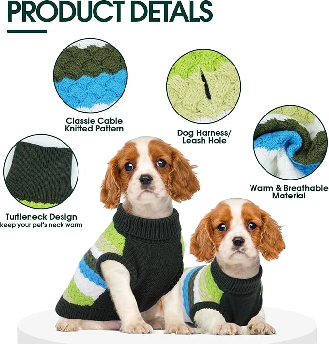 Kuoser Dog Sweater, Warm Dog Sweaters for Extra Large Dogs Girl Boy, Pet Turtleneck Knitted Pullover Jumper for Xmas Thanksgiving, Puppy Winter Vest Thermal Doggy Sweatshirt for Fall Winter,Green 3XL