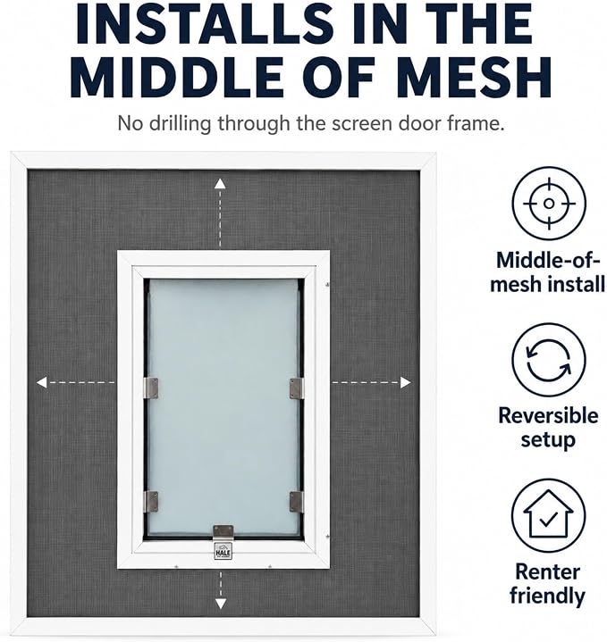 Screen Cat & Dog Doors | Single Flap | 1/2" Frame Screen Doors ONLY | Skilled Install Required | Heavy Frame of Extruded Aluminum | Steel Reinforced Corners | Fresh Air in, Bugs Out! | Hale Pet Door