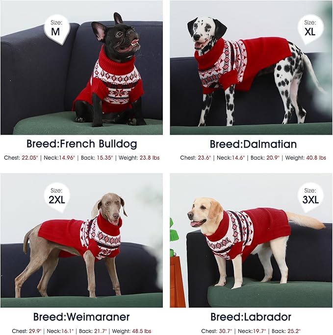 IECOii XXXL Dog Sweater,Extra Large Dog Sweater for Large Dogs Girl Boy,Knitted Warm Dog Turtleneck Sweater for Halloween Christmas Outfit,Red Dog Sweater for Golden Retriever,Labrador,XXX-Large