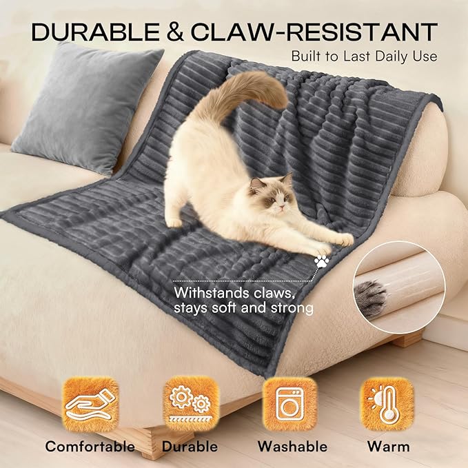 Luciphia Waterproof Dog Blanket for Large Dogs Ultra-Soft Calming Cut Pile Flannel Throw Durable & Warm Furniture Protection for Couch Bed Pet Blanket Machine Washable Stone Gray,L(65''x57'')