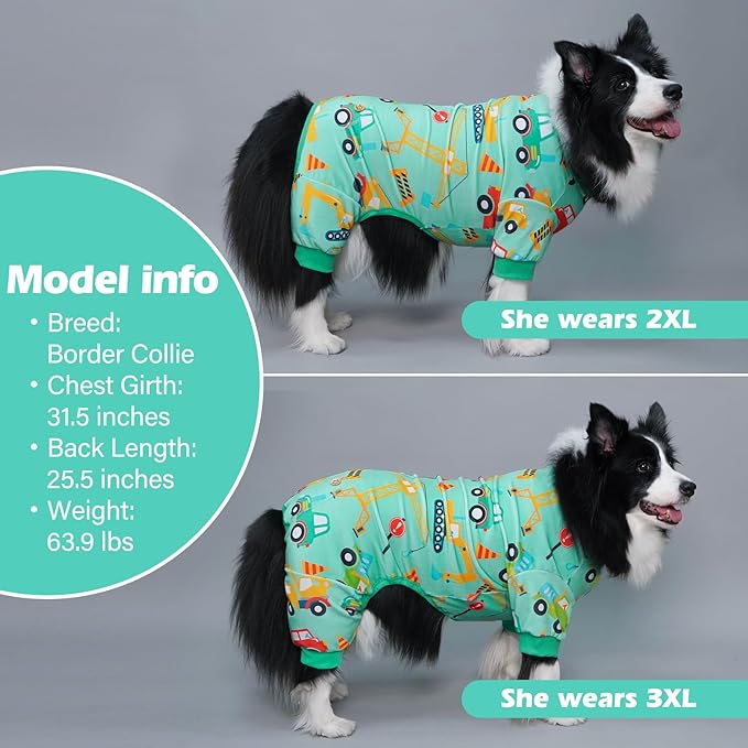 KYEESE Dog Pajamas Soft Dogs Clothes Pet Coat Velvet Dog Pajamas Small Sized Dogs Comfy Doggie Jammies Onesie Stretchy Doggie Pjs Pet Costume with Construction Vehicles Pattern, Small