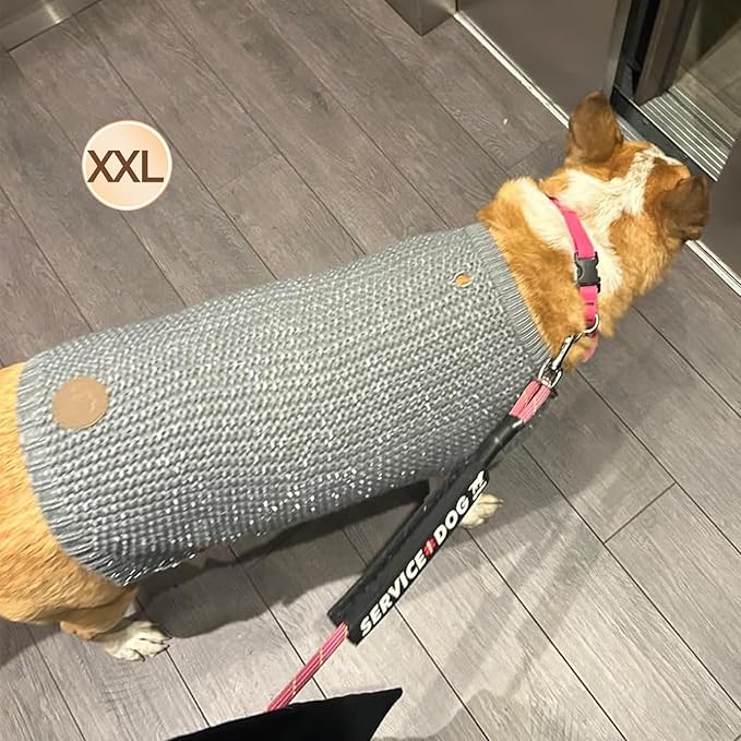 KYEESE Dog Sweater for Large Dogs with Leash Hole Warm Pullover with Reflective Yarn Male Thick Stretchy Knitwear Winter Soft Pet Coat boy for Cold Weather Comfy Dog Sweaters,Grey, XX-Large