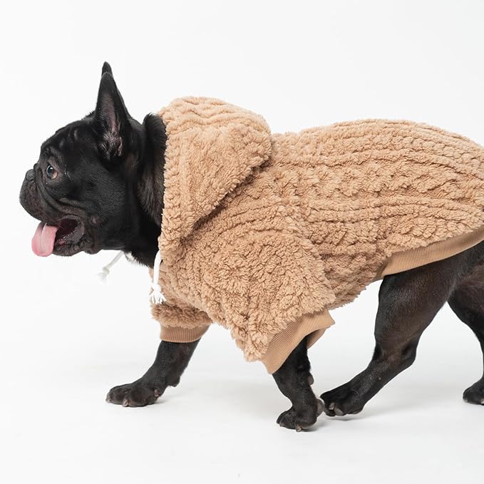 KOOLTAIL Fleece Dog Sweater Hoodie for Small Medium Large Dogs - Super Soft Fall Dog Clothes Sweatshirt with Leash Hole, Warm Winter Cold Weather Pet Coat for Puppy Cats Girl/Boy Male/Female Beige S