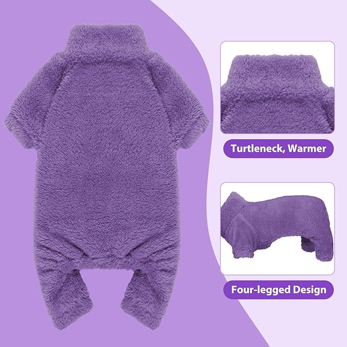 Fuzzy Dog Pajamas Turtleneck Pet Clothes Warm Soft Cozy Lightweight Pet Pjs Dog Sweaters for Small Dogs(Purple-XXS)