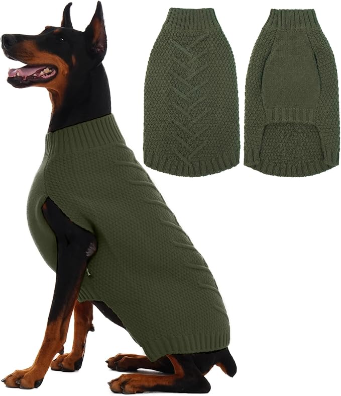 IECOii XXL Dog Sweater - Warm Pullover Vest for Large Dogs, Golden Retriever, Pitbull - Army Green, 2XL