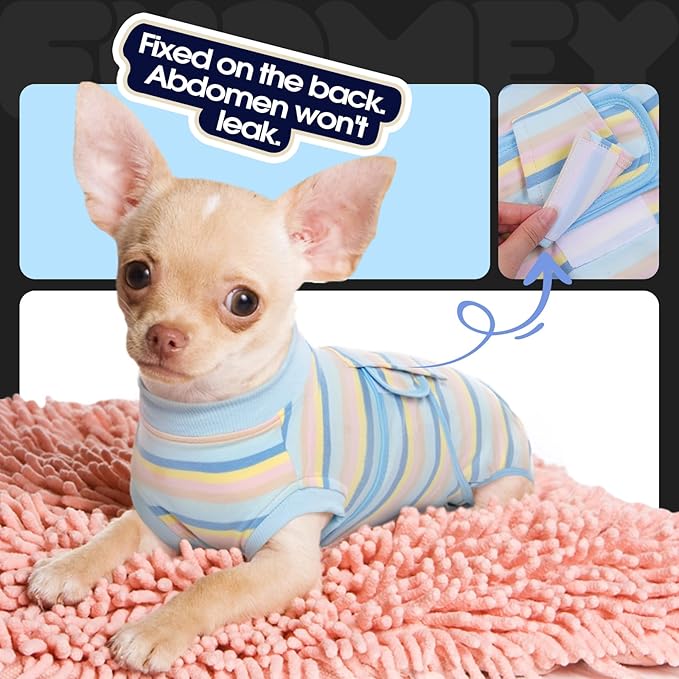 FUAMEY Recovery Suit for Dogs After Surgery,Soft Breathable Dog Bodysuit E-Collar & Cone Alternative Surgical Suit,Male Female Dog Neuter Spay Suits Anti Licking Wounds Onesie Blue Yellow Stripes XL