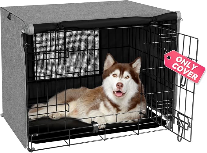 Seiyierr Dog Crate Cover - Kennel Cover Fit for 24 Inch Dog Crate, Double Door Polyester Crate Cover for Wire Dog Crate Indoor Outdoor Protection, Grey