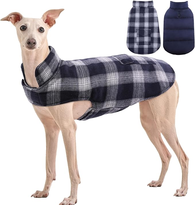 Kuoser Reversible Winter Coat, British Style Jacket for Small Medium Dogs - Warm, Windproof Puppy Cold Weather Vest, Blue M