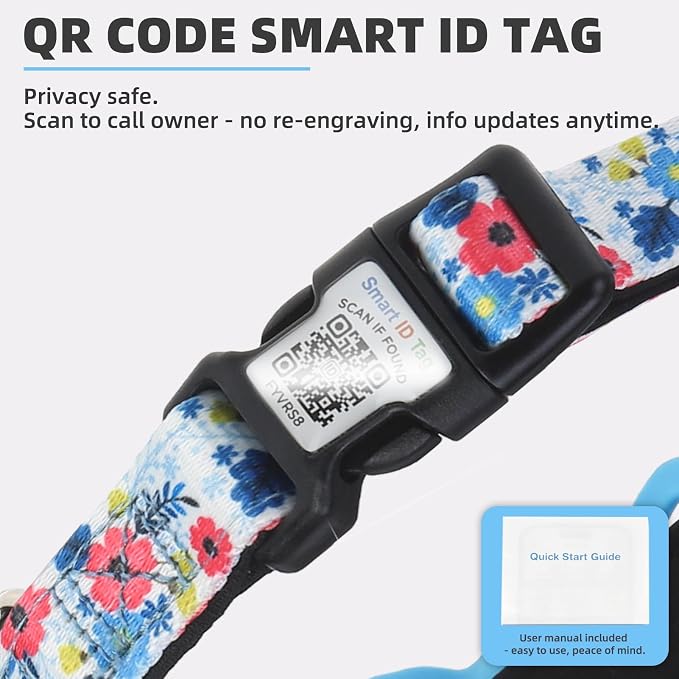 PUPTECK Airtag Dog Collar, Reflective with QR Code Buckle, Waterproof AirTag Holder Outdoor Tracking Pet Collars, Adjustable Soft Padded Durable for Small Medium Large Dogs Walking Training, Blue L