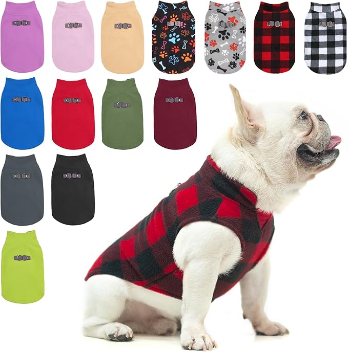 BEAUTYZOO Small Dog Sweater Fleece Vest Winter Jacket, D-Ring Leash Attachment for XS S Puppy Medium Sized Breeds Dogs, Cold Weather Dog Clothes Windproof Keep Warm, Christmas Red Plaid XS