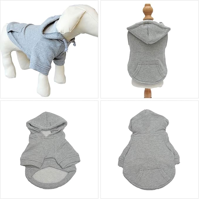 Lovelonglong Blank Basic Hoodie Sweatshirt for Dogs 100% Cotton Fits Small Medium Dachshund Large Dog Gray L