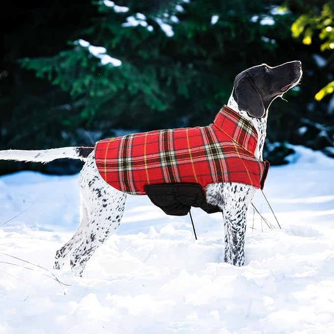 Kuoser Warm Dog Coat, Waterproof Dog Jacket for Extra Large Dogs, Adjustable Durable XL Doggie Winter Coat Reversible Cozy Puppy Cold Weather Apparel from Small to Large Breed, Bright Red XL