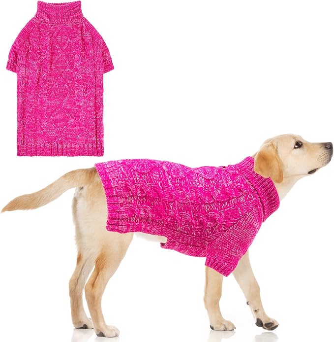 KOOLTAIL Dog Sweater for Large Medium Small Dogs, Fall Dog Sweaters, Turtleneck Cable Knitwear Pet Cold Weather Coats with Leash Hole, Warm Winter Pullover Clothes for Bulldog, Yorkie,Boy Girl, Rose L