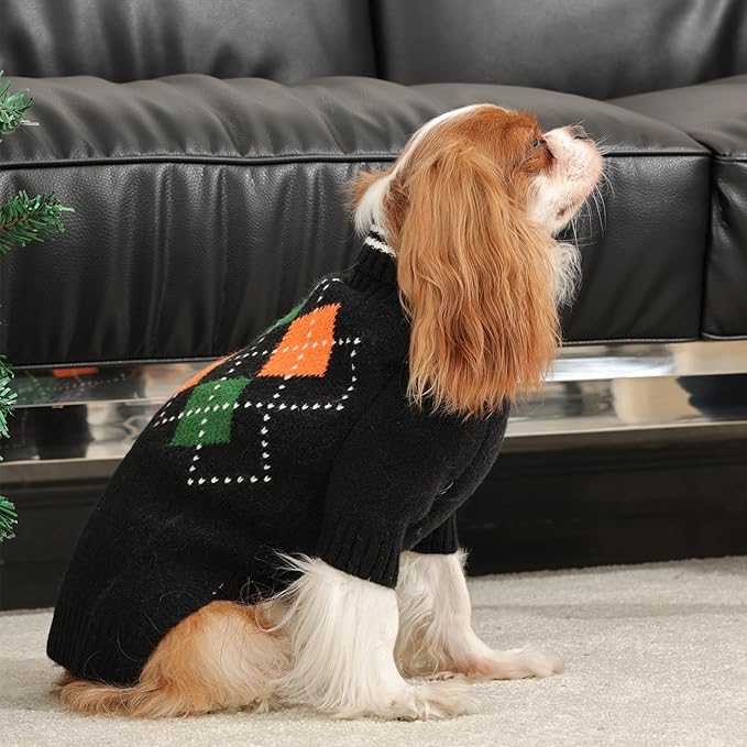 Dog Sweater for Medium Large Dogs, Cold Weather Cable Knit Pullover, Thick Warm Turtleneck Winter Clothes for French Bulldog, Labrador, Golden Retriever, German Shepherd, Great Dane- Black L