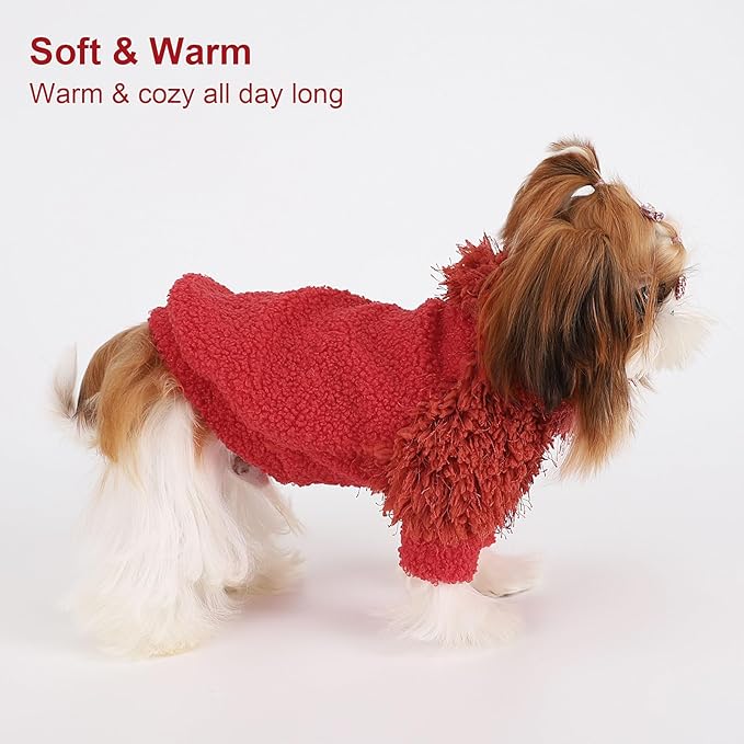 Dog Sweater Turtlenecks Dog Sweaters for Small Dogs Winter Fleece Doggy Clothes Puppy Outfits Cold Warm Pet Sweater Coat Doggie Jacket for Chihuahua Yorkie Teacup Cat Apparel, Red, S