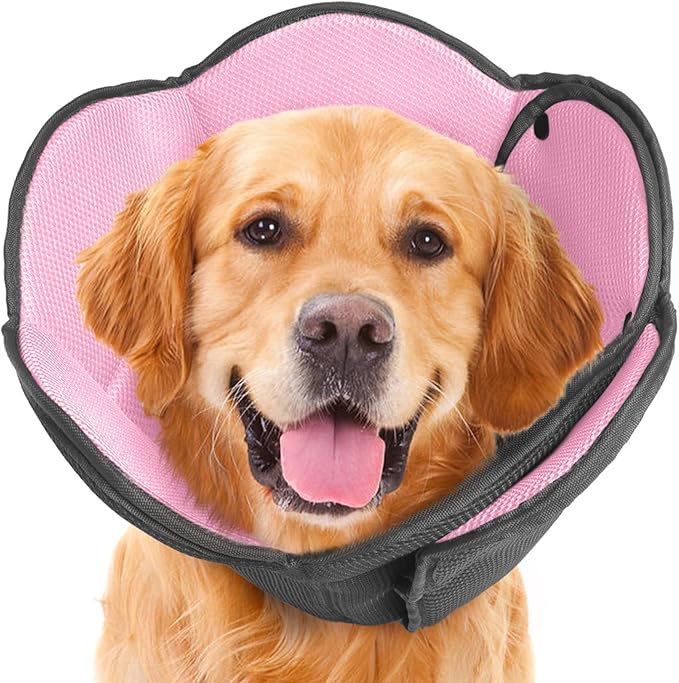 AuraPaw Dog Cone Collar After Surgery,Adjustable Soft Dog Cat Recovery Collar to Stop Licking Wounds,Comfortable Light-Weight Elizabethan Collar for Dogs Anti-Bite Lick Protective Wound,Pink,S