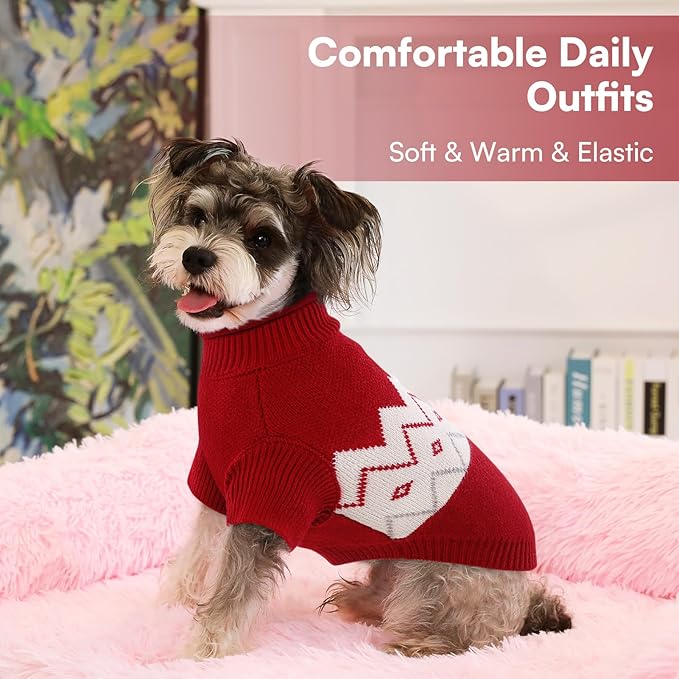 Queenmore Warm Dog Sweater, Soft Pet Knitwear, Knitted Pullover, Winter Pet Clothes for Small Medium Dogs Cats