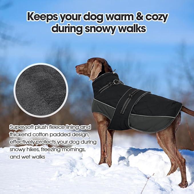 QBLEEV Warm Dog Jacket - Reflective, Adjustable Winter Coat with Turtleneck for Cold Weather, Waterproof Fleece Snowsuit for Small, Medium, Large Dogs