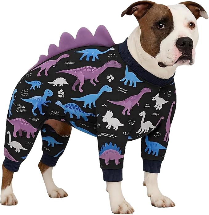 LovinPet Large Dog Pajamas, Four-Leg Stretch Onesie Bodysuit, Lightweight UV-Shielding Pajamas, Anti-Lick Calming Recovery Suit for Surgery, Pull-On for Medium and Large Breeds， Black， L