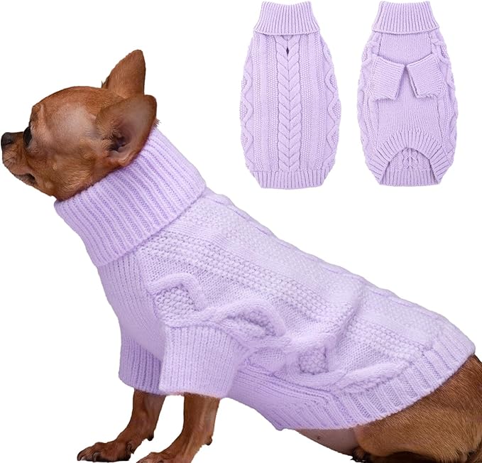 XS Dog Sweater, Cute Turtleneck Dog Sweater with Harness Hole, Cat Christmas Sweaters, Warm Winter Puppy Sweaters for Extra Small Dogs Girl Boy Teacup Chihuahua, Purple XS