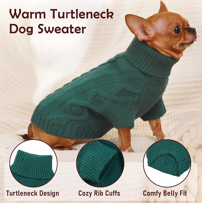 Small Dog Sweater With Harness Hole - Fall Thanksgiving Christmas Puppy Clothes, Warm Winter Sweatshirt for Toy Poodle, Yorkie - PeacockGreen S